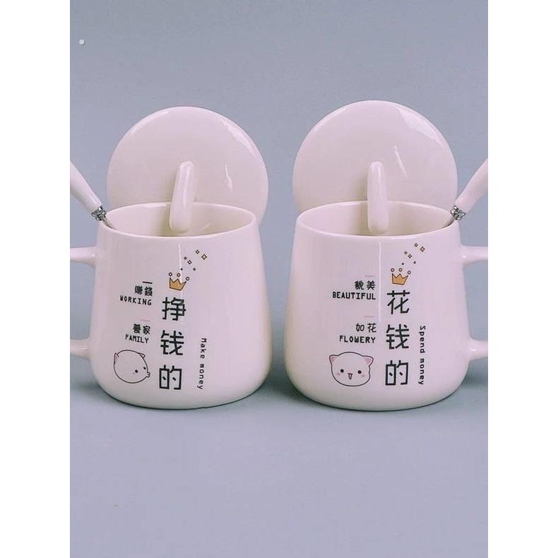 水杯情侣款一对陶瓷杯带盖带勺陶瓷水杯情侣水杯情侣款网红水杯陶