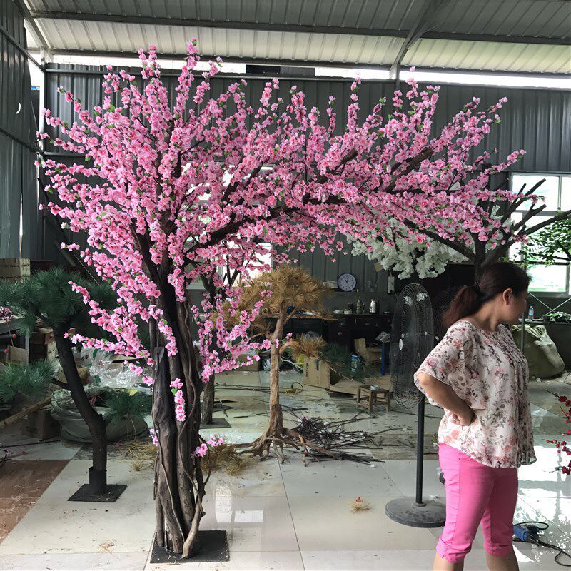 仿真桃花树大型客厅洒店装饰树新年桃花假桃树仿真绿植盆栽许愿树