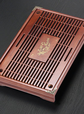 实木抽屉式排水家用茶盘大号功夫茶具配件小号储水茶托盘茶海811