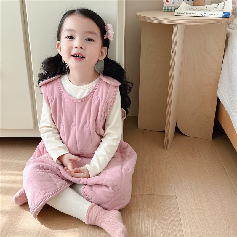 2025春季新品儿童无袖夹棉连体睡衣男女宝宝无骨羊毛蚕丝背心睡袋图片