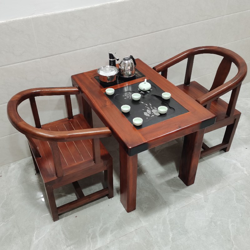 船木茶桌家用中式套装一体喝茶几阳台小型实木仿古泡茶台桌椅组合
