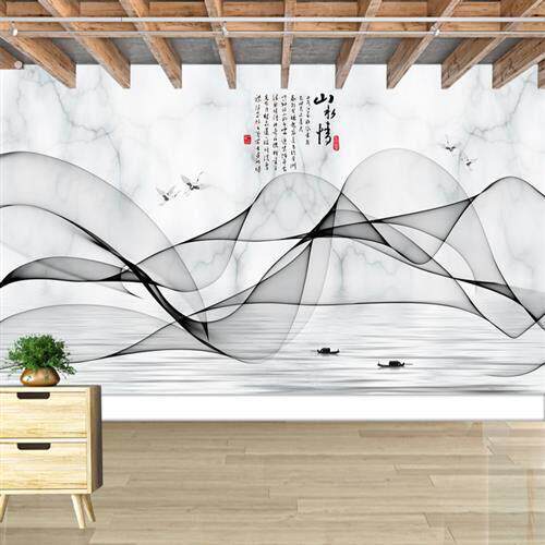 抽象线条麋鹿山水墙贴壁画客厅背景墙装饰画大幅整张贴画贴纸自粘