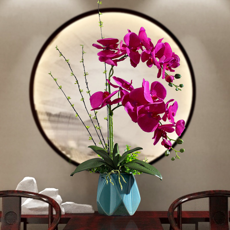 仿真花蝴蝶兰盆栽摆件假花绢花室内装饰花束客厅玄关摆设花瓶花艺