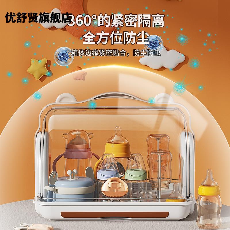 婴儿奶瓶收纳箱带盖防尘水杯沥水置物架宝宝碗筷储存盒塑料收纳盒