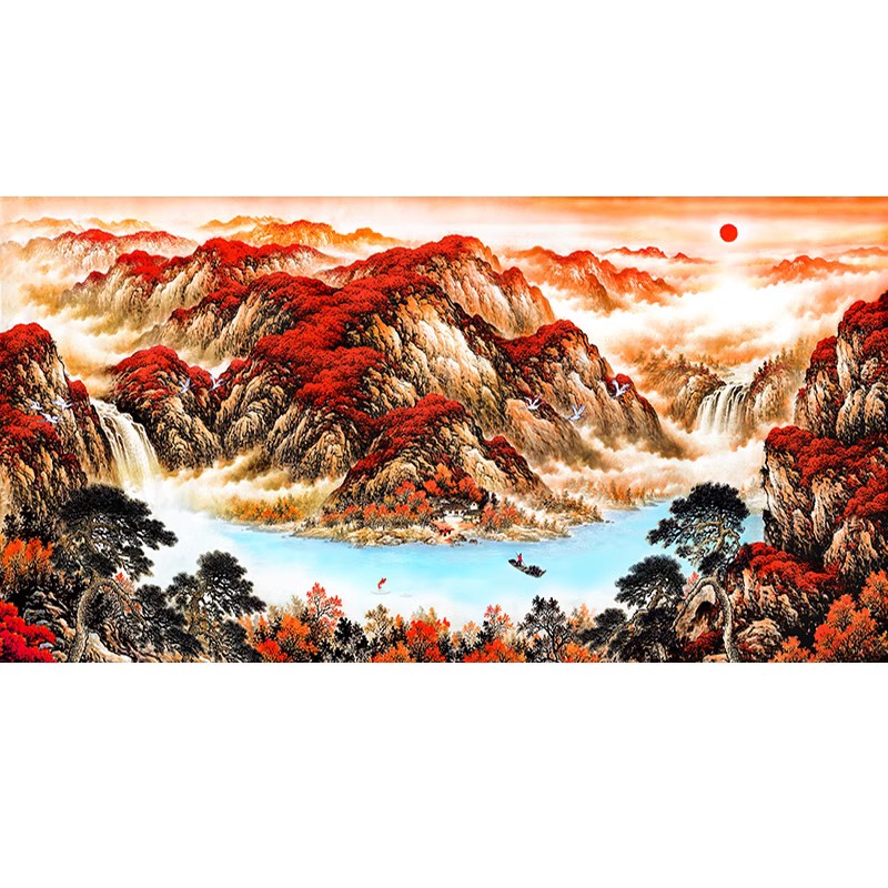 3d鸿运当头竹木纤维电视背景墙集成墙板办公室山水画会议室护墙板