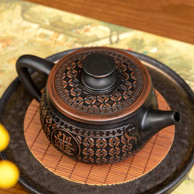 紫陶茶壶可提可凤鸣可旋转全手工建水汉瓦紫砂壶家用功夫茶具套装