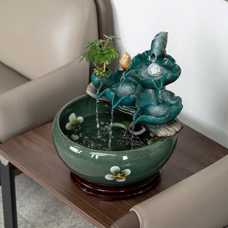 招财流水摆件陶瓷鱼缸开业礼物品高档茶室客厅公司办公室前台装饰