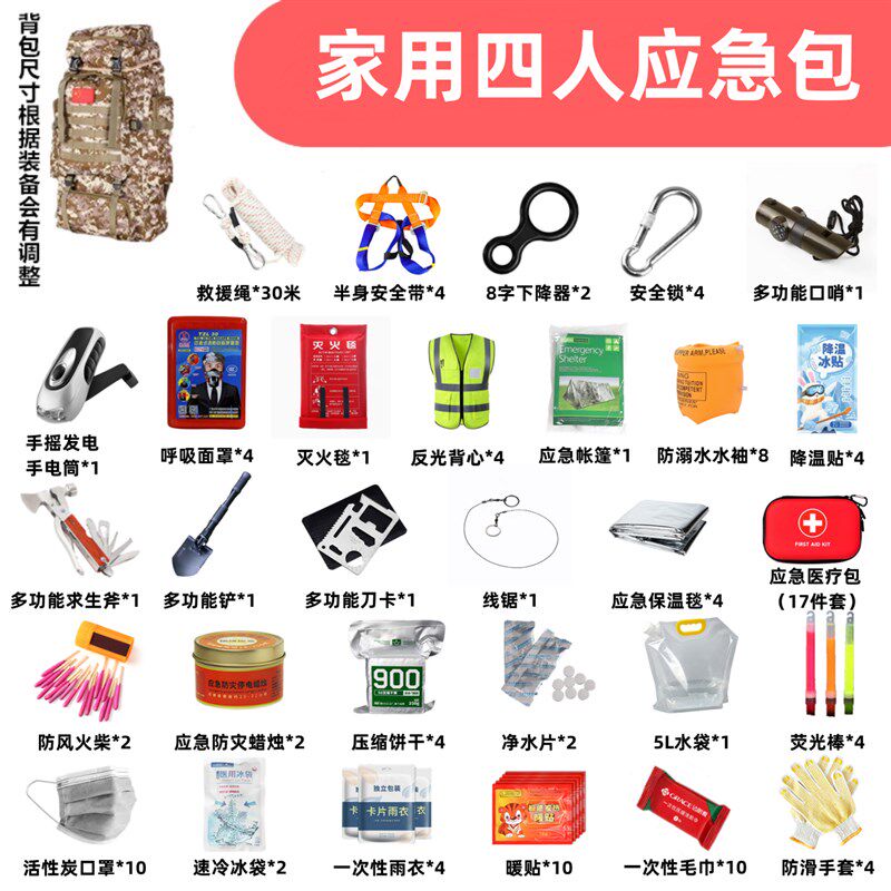 应急救援包战备家庭人防物资储备地震水灾生存包急救逃生双肩背包