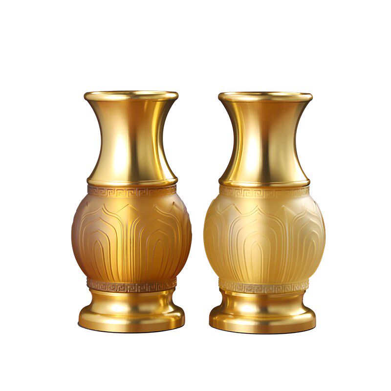 琉璃合金花瓶莲花浮雕供佛花瓶插花家用佛堂桌面供奉佛前招财摆件