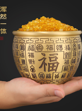 纯铜百福铜缸厅厨房存钱罐聚宝盆黄铜米缸客家居摆件工艺品小铜盆