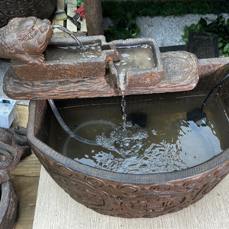 中国风仿青石禅意桌面花盆水盆石头怀旧做旧吐水吸水兽流水花盆