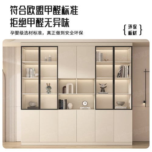 书柜带玻璃门轻奢家用客厅一体整墙书架落地置物架定制模型展示柜
