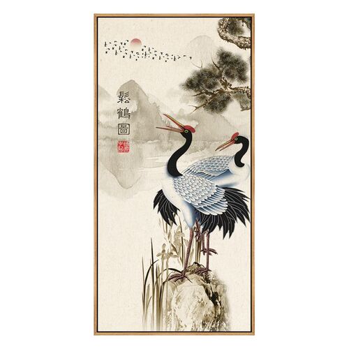 迎客松玄关壁画松鹤延年装饰画仙鹤挂画新中式字画餐厅老人房墙画