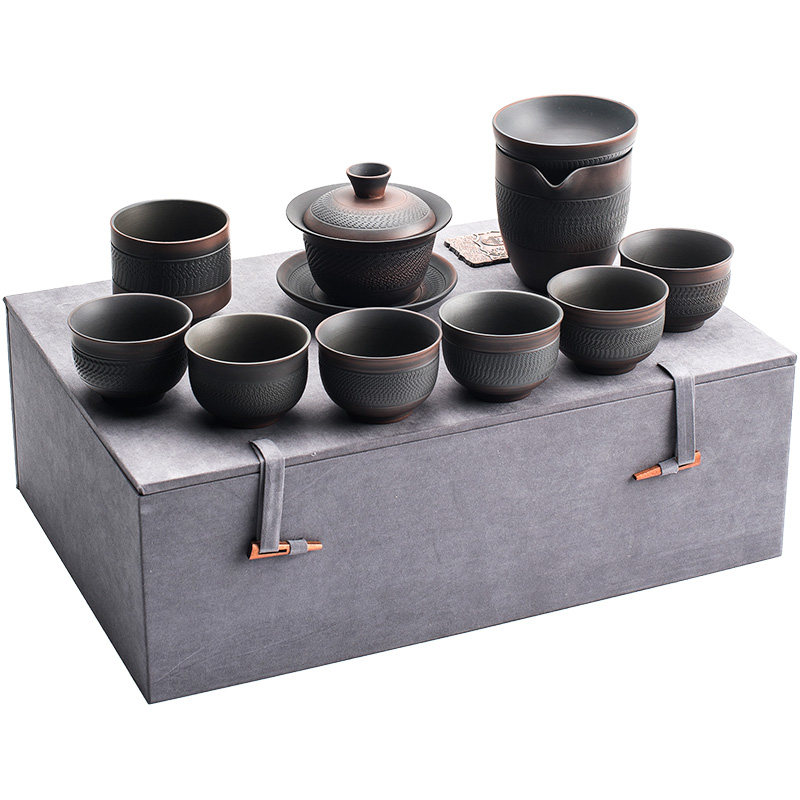 陶迷建水紫陶茶具套装创意家用简约陶瓷泡茶壶大盖碗整套功夫茶杯