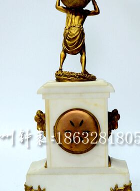 大理石罗汉背球钟 天然大理石老式机械座钟 样板间 壁炉 别墅摆设