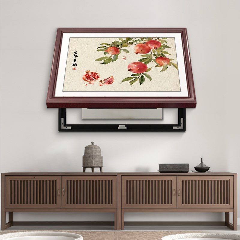 多子多福新中式新款电表箱装饰画免打孔遮挡配电箱实木挂画电闸箱