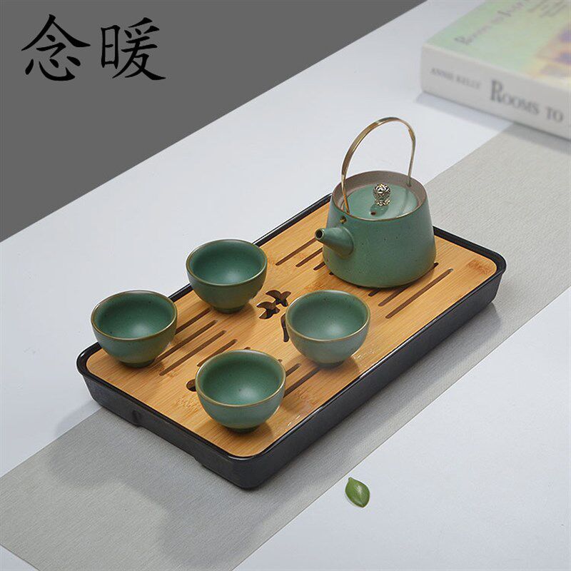 长方日式粗陶茶具套装整套蓄水家用功夫一壶两杯陶瓷茶盘茶杯酒店