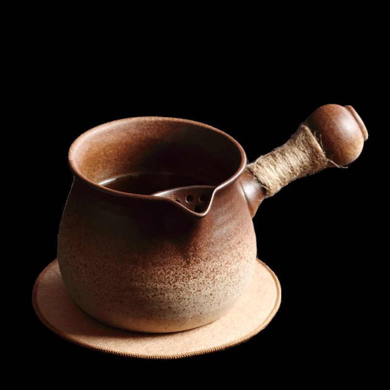 可干烧烤茶罐侧把粗陶煮茶壶日式黑晶炉炭炉围炉罐罐白黑普洱茶壶