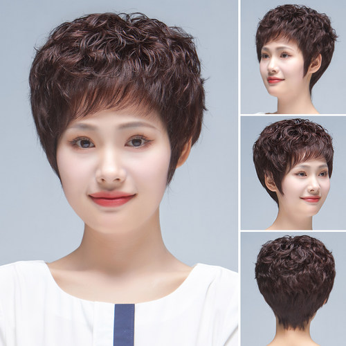 假发全头套女短发卷发真发全真人发丝中老年女士妈妈款自然假发套