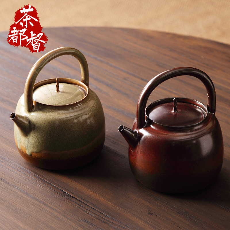 明德园 秋实砂铫提梁壶红泥柴烧釉烧煮水茶陶壶黑晶炉煮茶器套装