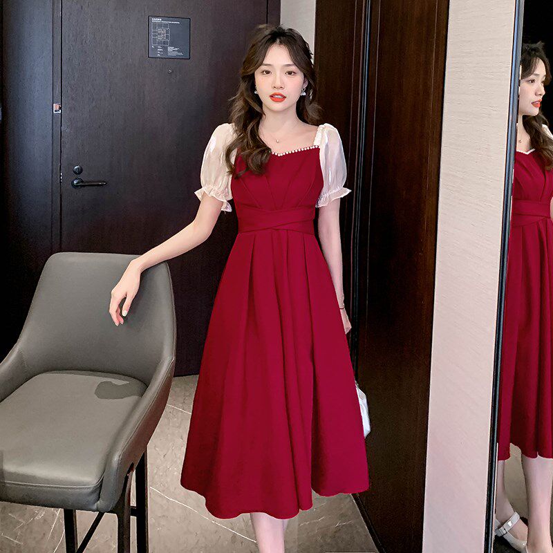 敬酒服女夏季款新娘回门便装红色裙子结婚礼服平时可穿订婚连衣裙