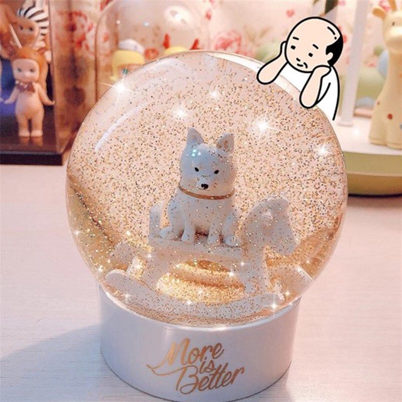水晶球下雪定制柴犬转运摆件办公桌才貌送女孩朋友结婚生日礼物