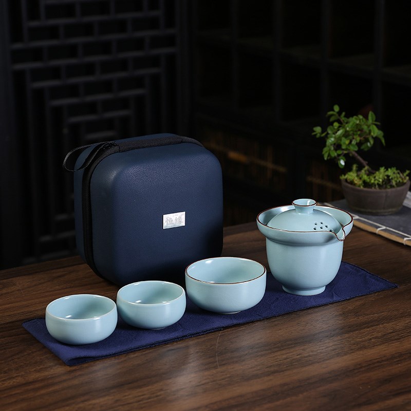 恒缘汝窑手抓壶旅行茶具便携收纳套装陶瓷泡茶壶单壶防烫盖碗茶杯