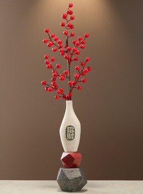 新中式细长高陶瓷造景迎客松花瓶摆件石来运转客厅玄关办公室装饰