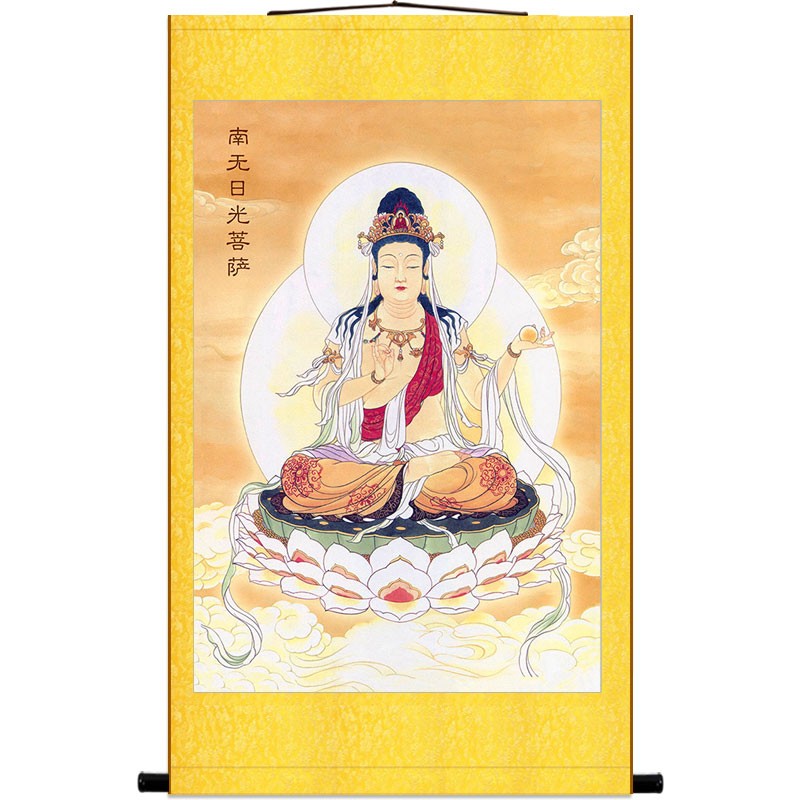 日光菩萨画像月光遍照佛像画 绢布材质装饰画卷轴挂画 禅绢堂定制