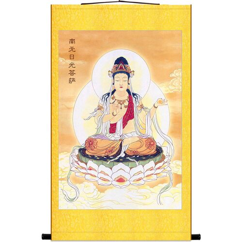日光菩萨画像月光遍照佛像画 绢布材质装饰画卷轴挂画 禅绢堂定制