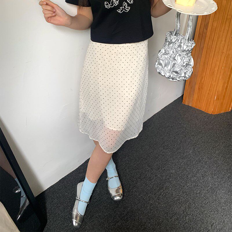 法式复古波点设计感半身裙女春夏高腰显瘦中长款包臀a字裙小个子
