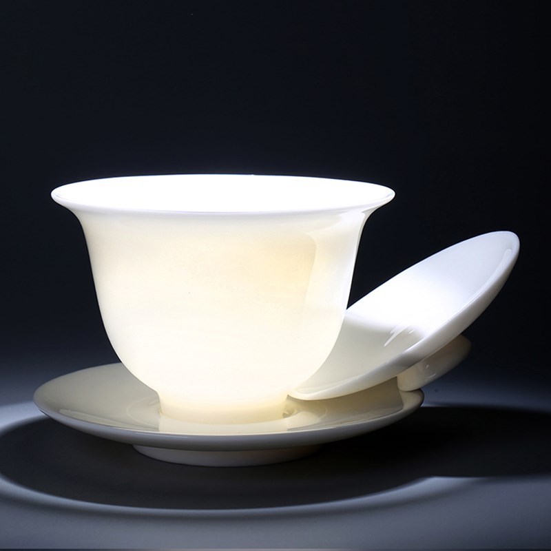 德化白瓷盖碗大号泡茶三才茶碗功夫茶具陶瓷品茶茶碗单个家用套装