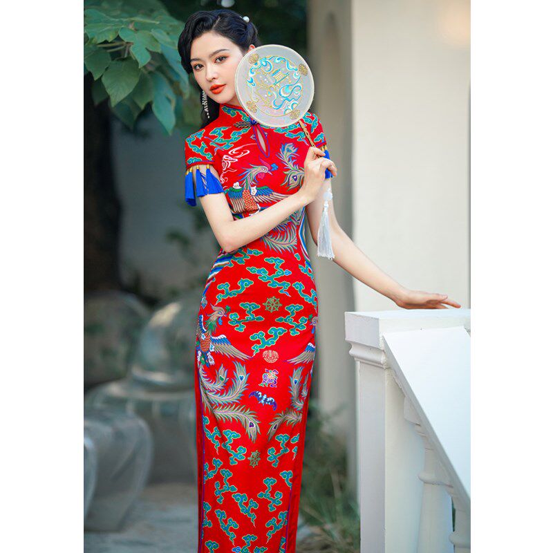 江南春天2024新款红色凤袍妈妈装订婚敬酒服结婚礼服高端走秀旗袍