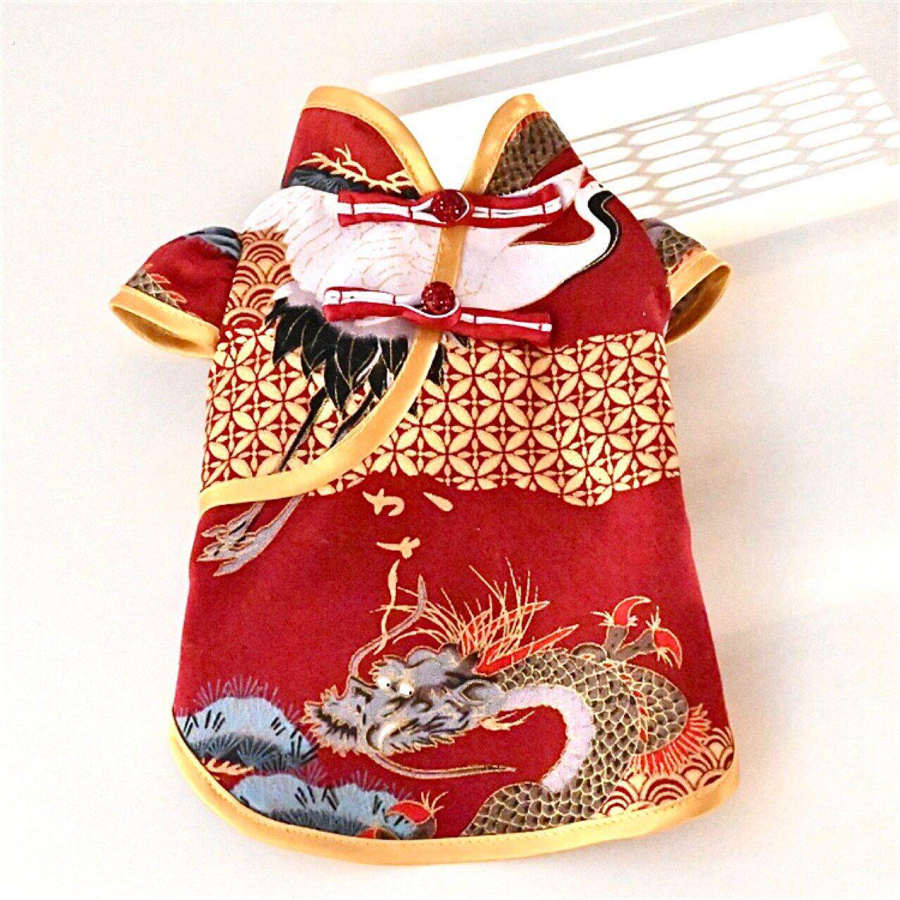 小狗新年服装新年节日民族风格宠物汉代旗袍狗新年服装瘦蛇年