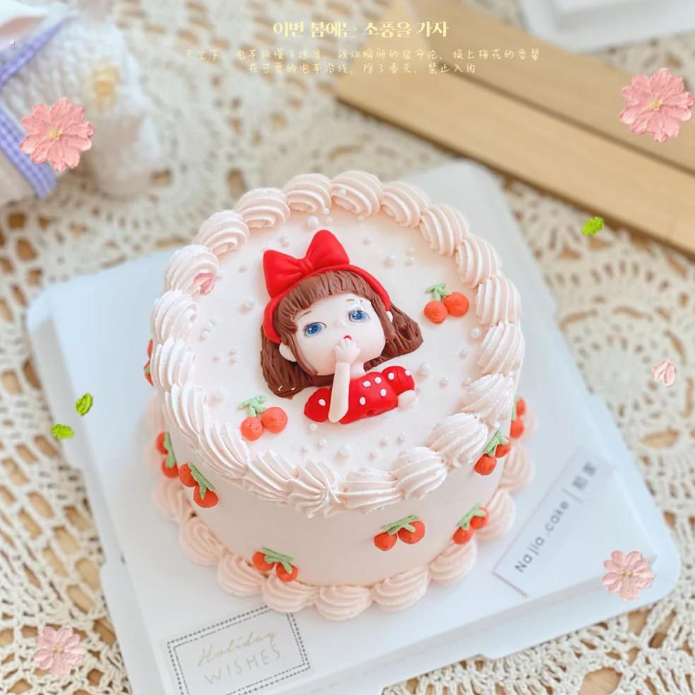 可爱蝴蝶结小女孩樱桃软陶蛋糕装饰插件美女复古烘焙装饰配件