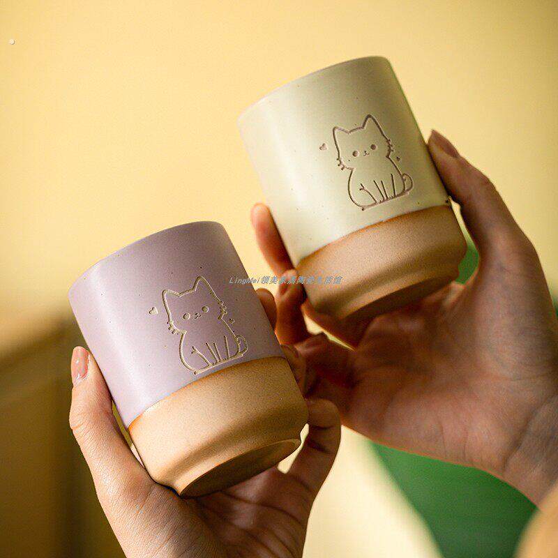 领美陶瓷马克杯可爱猫咪陶瓷咖啡杯简约温柔色系清新韩式水杯创意