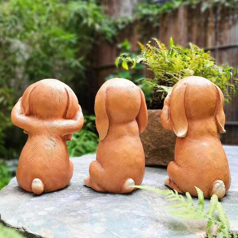 不听不看不说兔子杂货花园庭院装饰桌面摆件复古做旧乡村园艺景观