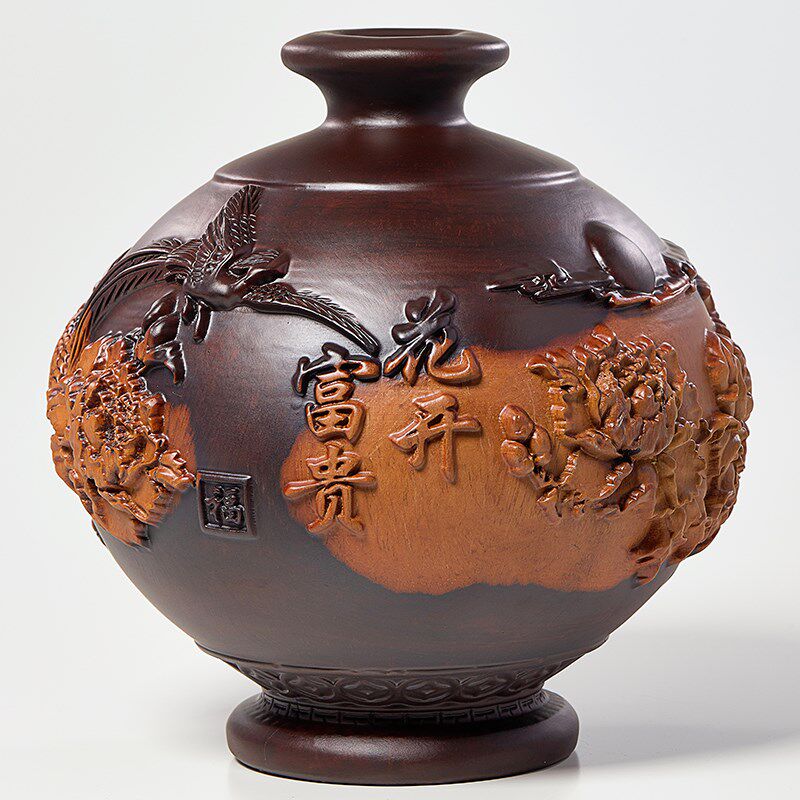 黑檀木雕装饰花瓶摆件实木客厅插花干花客厅电视柜玄关喜庆送礼