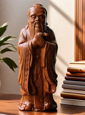 孔子像桃木摆件摆桌面送老师礼品客厅书房老子像木雕送13层文昌塔
