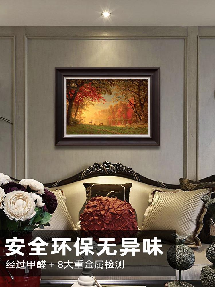 风色阿伯特有鹿林美式客厅风景油画沙发背景墙装饰画入口挂画