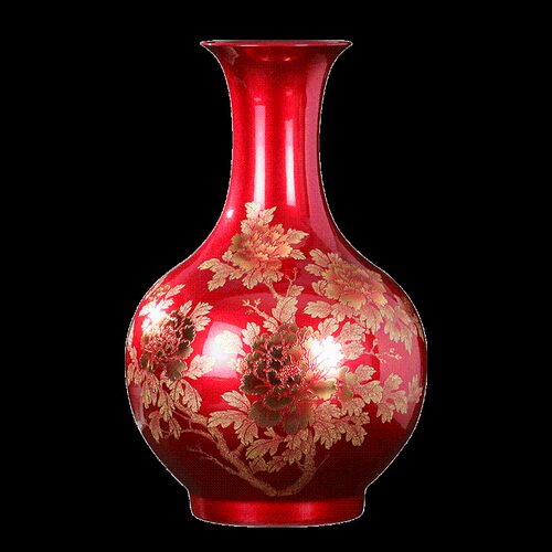 景德镇陶瓷器花瓶摆件中国红色插花中式家居客厅装饰品工艺品瓷瓶