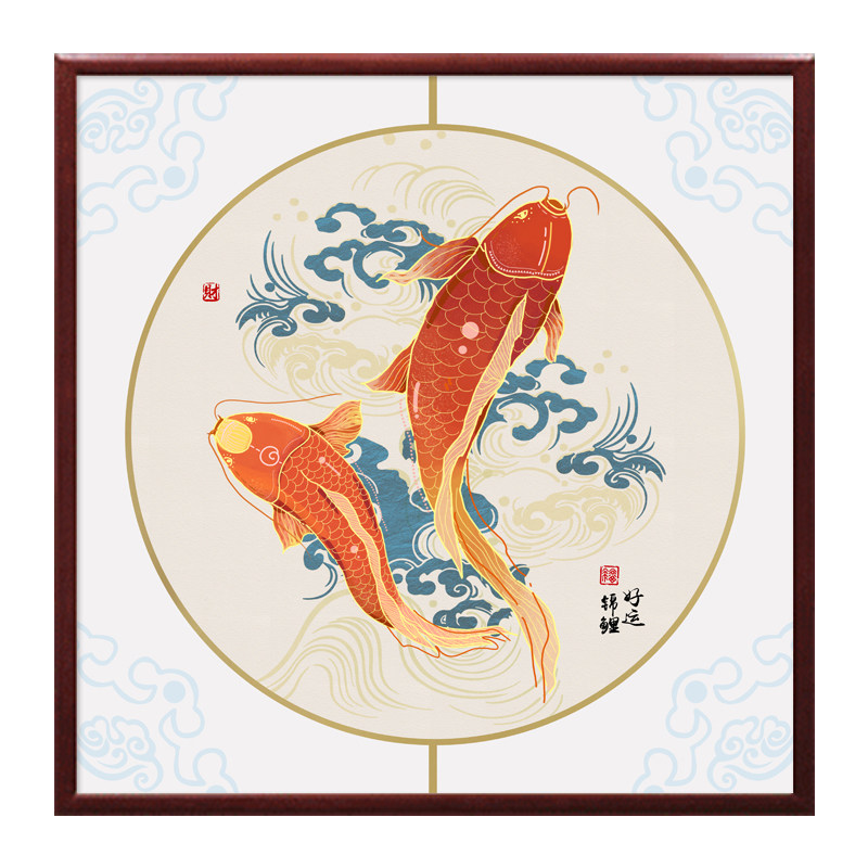 年年有余新中式餐厅装饰画饭厅挂画锦鲤寓意好的玄关画富贵有余