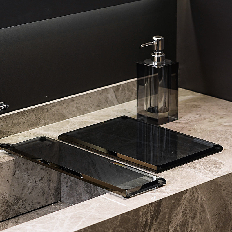 水晶高级感漱口杯架化妆室洗漱台面护肤品香薰摆件收纳置物托盘子