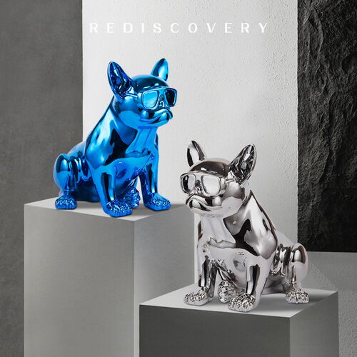 斗牛犬摆件简约客厅电视柜前台吧台桌面狗狗动物雕塑橱窗创意装饰