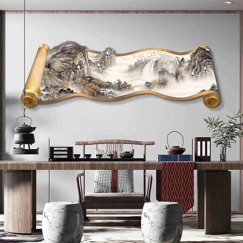 八骏图马到成功客厅装饰画沙发背景墙挂画发光led氛围灯画山水画
