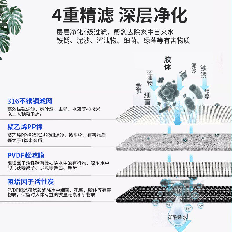 汉蓝净水器家用直饮厨房自来水超滤净化水机阻垢去垢前置过滤器