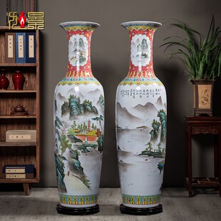 饰摆设特大 景德镇陶瓷手绘粉彩落地大花瓶摆件仿古轻奢客厅插花装