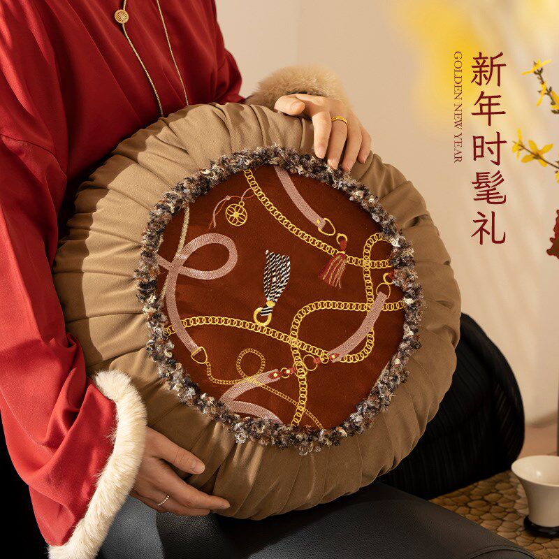 馨生活金链 抱枕沙发客厅新年红色装饰新中式圆形飘窗装饰靠枕垫