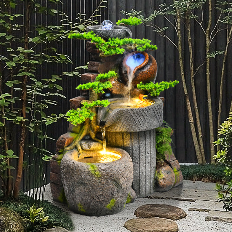 流水生财摆件循环水庭院花园布置乔迁新居礼品楼梯下造景景观装饰