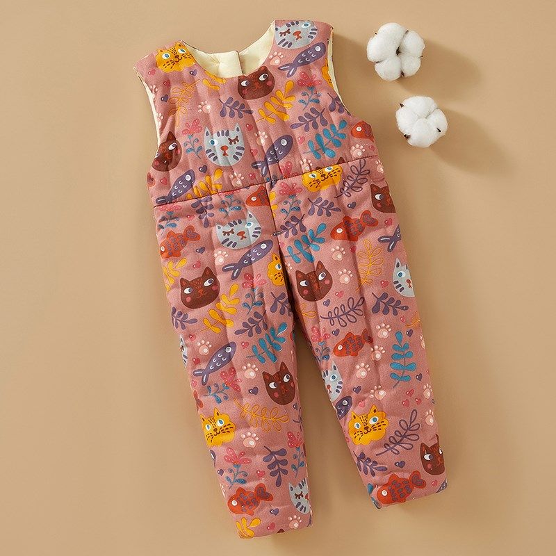 婴儿纯棉花棉裤宝宝加厚开裆背带棉裤男女儿童手工加厚长裤保暖裤